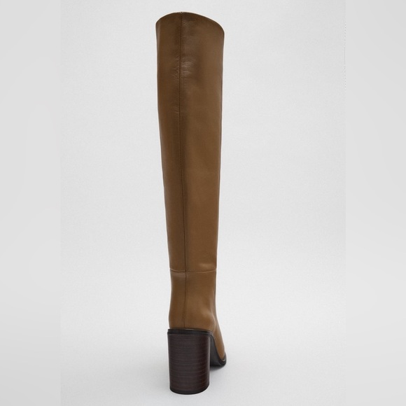 Zara Brown Heeled Knee High Leather Boots - Picture 14 of 17